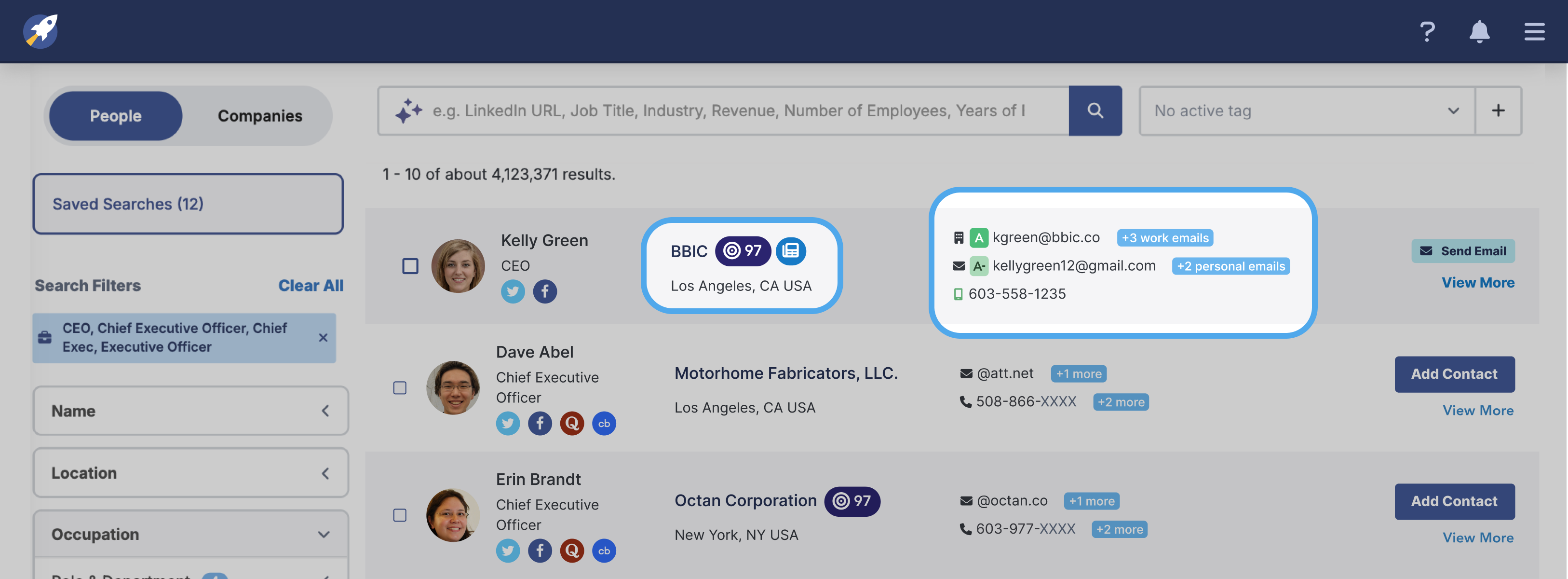Highlighting a contact's data and information